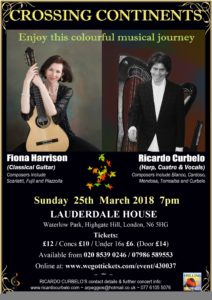 Crossing Continents: Ricardo Curbelo and Fiona Harrison in Concert @ Lauderdale House | England | United Kingdom