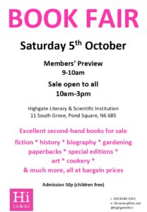BOOK FAIR @ Highgate Literary & Scientific Institution